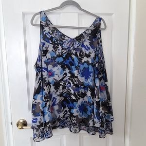 Floral Sleeveless Women's Top - Blue and Black